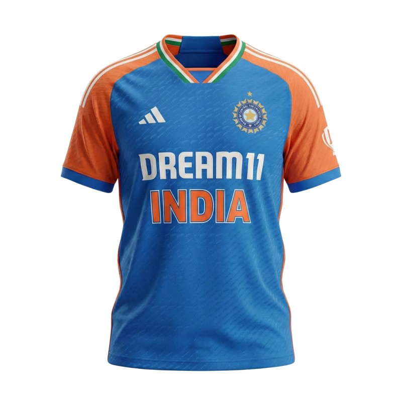 India Blue ODI World Cup 2024 Half Sleeves Cricket Fan Jersey - 100% Dryfit Polyester - With Name Personalisation India Blue ODI World Cup 2024 Half Sleeves Cricket Fan Jersey - 100% Dryfit Polyester - With Name Personalisation