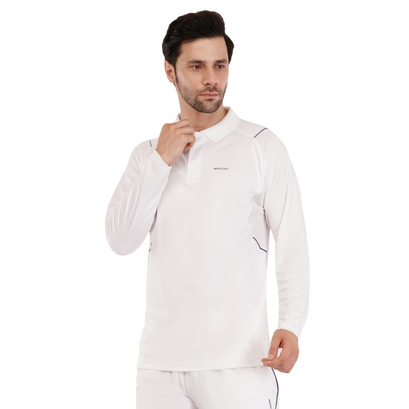 Whitedot Omega Quick Dry Full Sleeves Polo T-Shirt - White Whitedot Omega Quick Dry Full Sleeves Polo T-Shirt - White