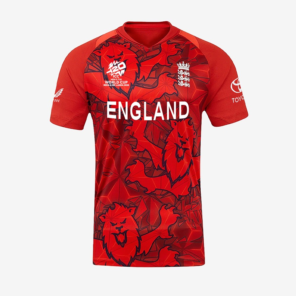 England Red 2026 ODI Half Sleeves Cricket Fan Jersey - 100% Dryfit Polyester - With Name Personalization