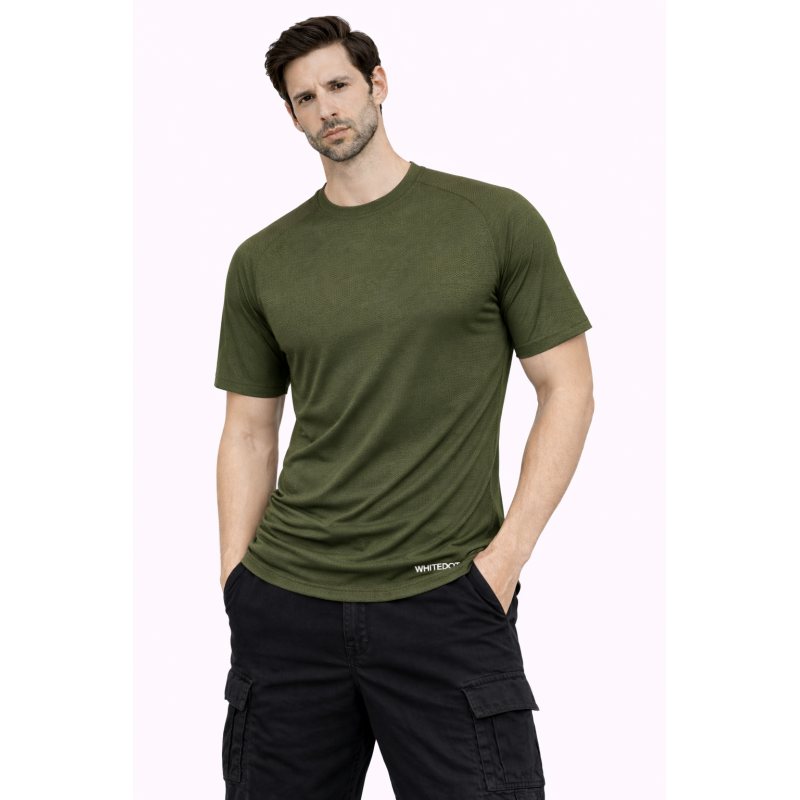 Whitedot FlexFit Round Neck Regular Dry Fit Gym Sports T-Shirt - Military Green Whitedot FlexFit Round Neck Regular Dry Fit Gym Sports T-Shirt - Military Green