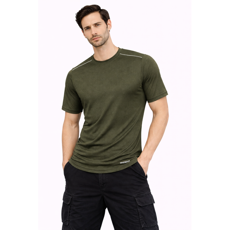 Whitedot FlexFit Round Neck Regular Dry Fit Gym Sports T-Shirt - Military Green Whitedot FlexFit Round Neck Regular Dry Fit Gym Sports T-Shirt - Military Green
