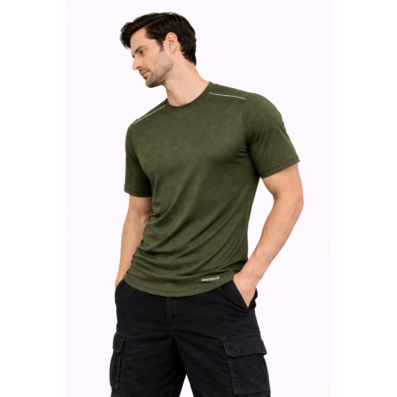 Whitedot FlexFit Round Neck Regular Dry Fit Gym Sports T-Shirt - Military Green Whitedot FlexFit Round Neck Regular Dry Fit Gym Sports T-Shirt - Military Green