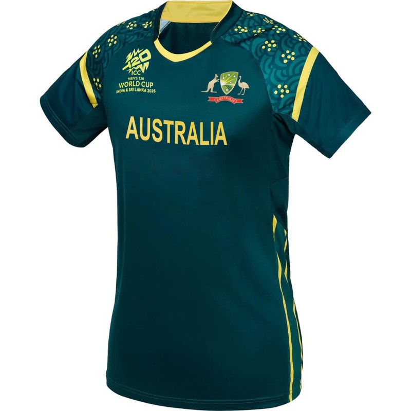 Australia 2026 T20 World Cup Half Sleeves Cricket Fan Jersey - 100% Dryfit Polyester - With Name Personalization Australia 2026 T20 World Cup Half Sleeves Cricket Fan Jersey - 100% Dryfit Polyester - With Name Personalization
