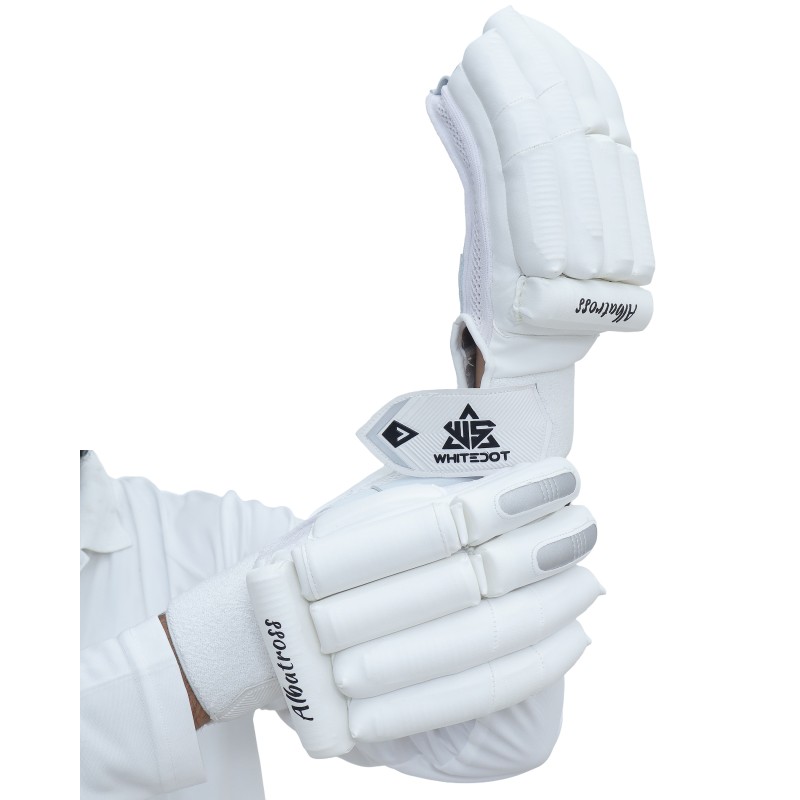 Whitedot Albatross Players Cricket Batting Gloves - White Whitedot Albatross Players Cricket Batting Gloves - White