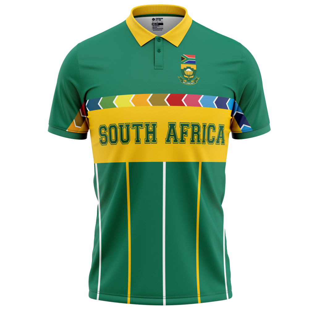 South Africa 1996 ICC World Cup Half Sleeves Cricket Fan Jersey - 100% Dryfit Polyester - With Name Personalisation South Africa 1996 ICC World Cup Half Sleeves Cricket Fan Jersey - 100% Dryfit Polyester - With Name Personalisation