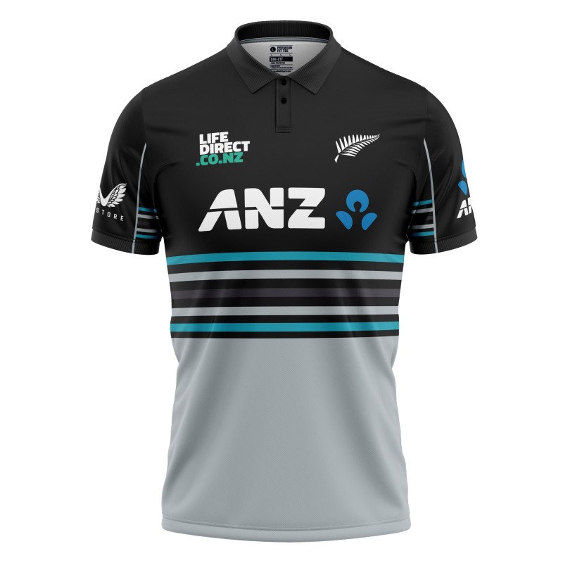 New Zealand Black Grey ODI World Cup 2025 Half Sleeves Cricket Fan Jersey - 100% Dryfit Polyester - With Name Personalisation New Zealand Black Grey ODI World Cup 2025 Half Sleeves Cricket Fan Jersey - 100% Dryfit Polyester - With Name Personalisation