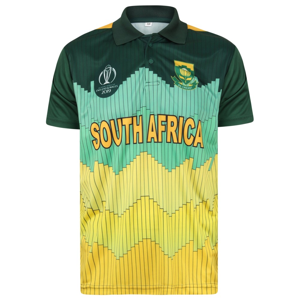 South Africa 2019 ICC World Cup Half Sleeves Cricket Fan Jersey - 100% Dryfit Polyester - With Name Personalisation South Africa 2019 ICC World Cup Half Sleeves Cricket Fan Jersey - 100% Dryfit Polyester - With Name Personalisation