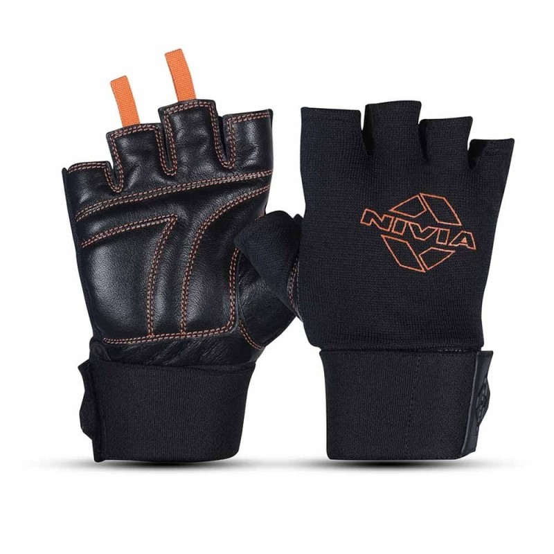 Nivia Leather Gym Weight Lifting Gloves - Black
