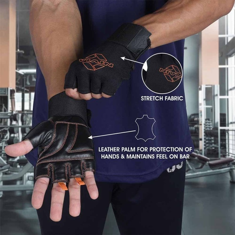 Nivia Leather Gym Weight Lifting Gloves - Black