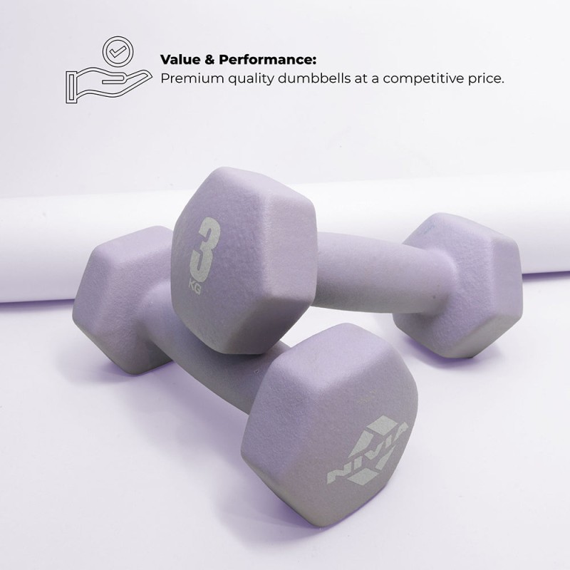 Nivia 3KG Fitness Dumbbell - Pair - Light Purple Nivia 3KG Fitness Dumbbell - Pair - Light Purple