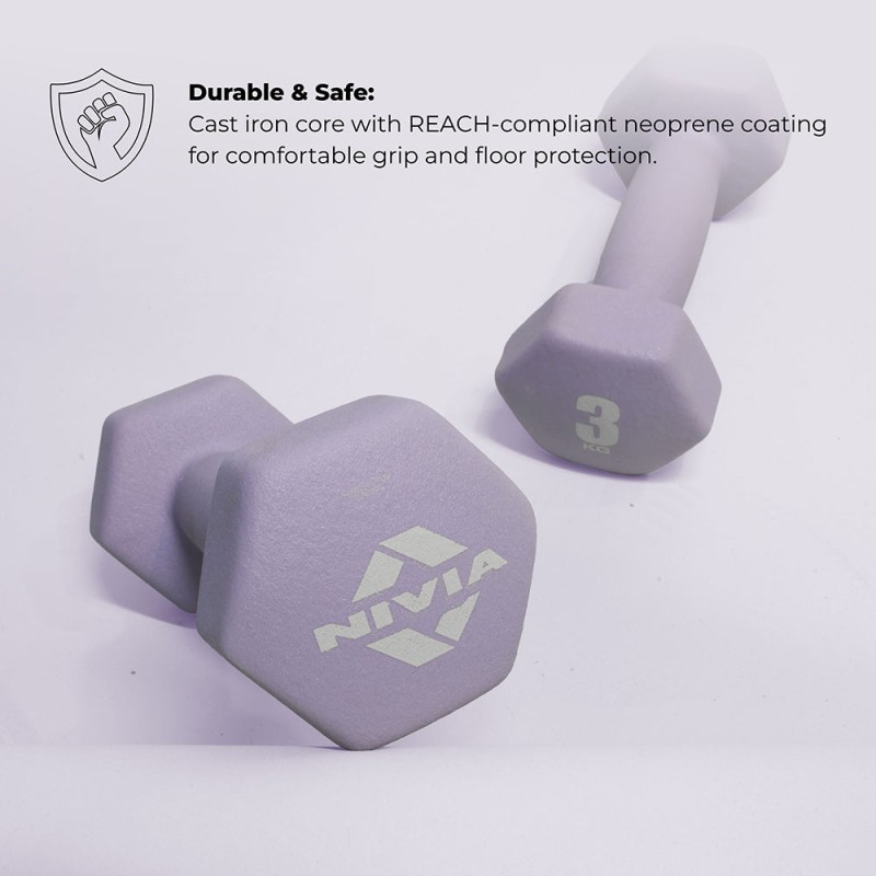 Nivia 3KG Fitness Dumbbell - Pair - Light Purple Nivia 3KG Fitness Dumbbell - Pair - Light Purple