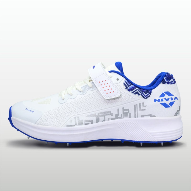 Nivia Crick 1000 2.0  Men's Batting And Bowling Cricket Shoe - White/Nautical Blue