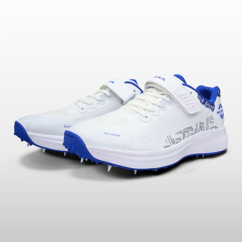 Nivia Crick 1000 2.0  Men's Batting And Bowling Cricket Shoe - White/Nautical Blue