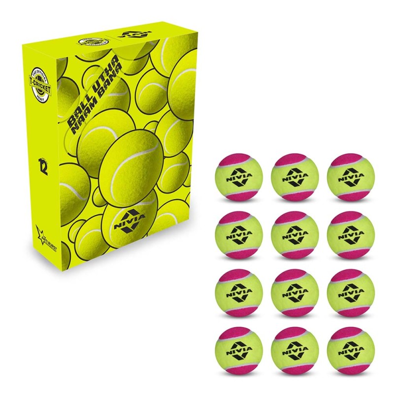 Nivia Cricket Tennis Ball Heavy (Pack of 12) - Multicolor