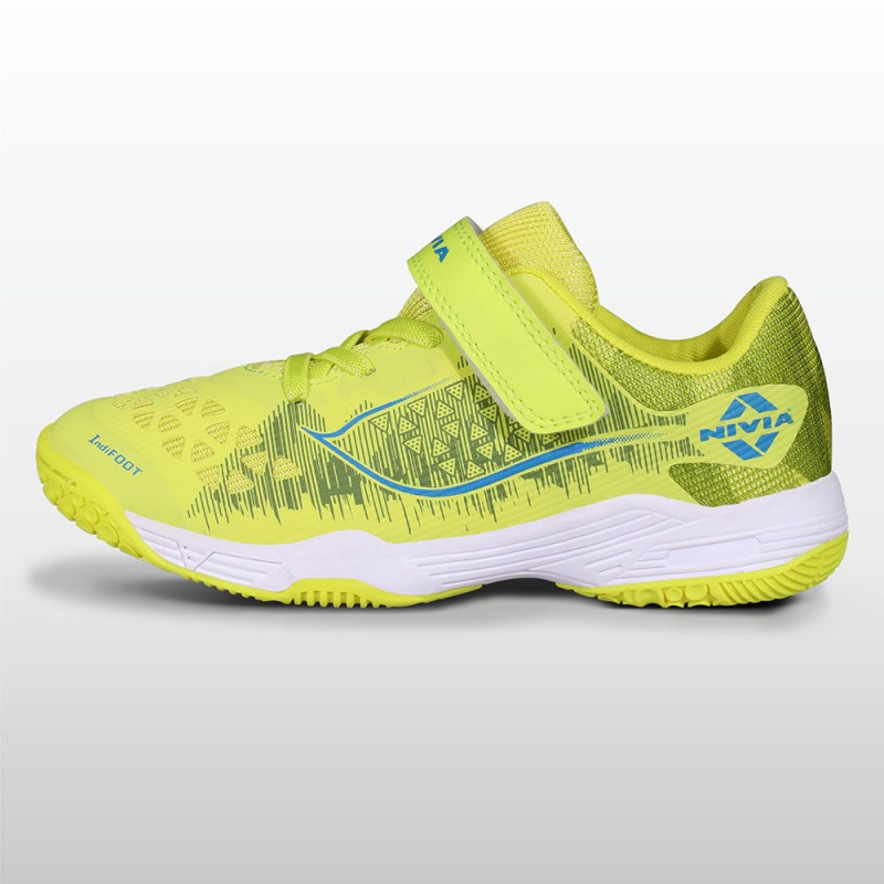 Nivia Hy-Court 3.0 Kids Velcro Shoes - Yellow Plum Nivia Hy-Court 3.0 Kids Velcro Shoes - Yellow Plum