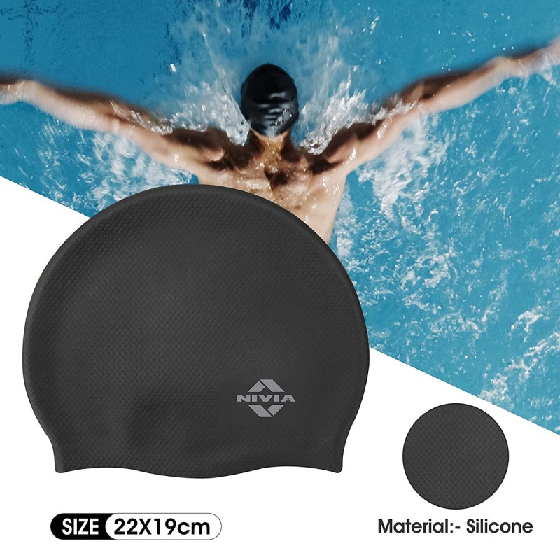 Nivia Pro Silicone Swimming Cap - Black