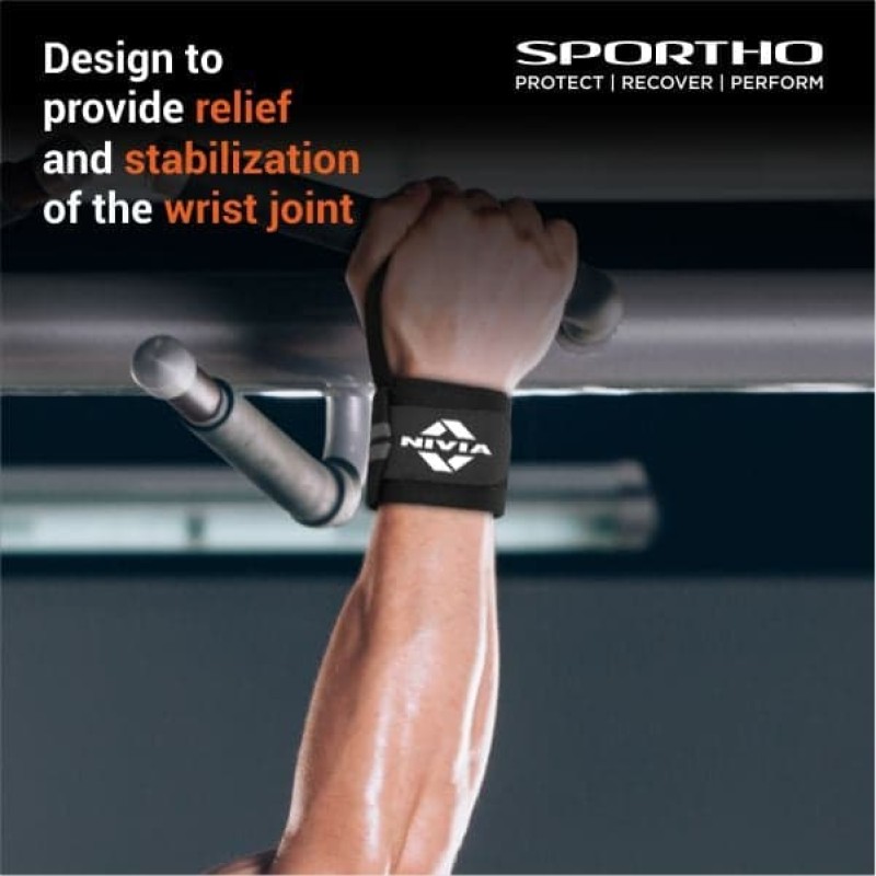 Nivia Weight Lifting Wrist Support (Pair) - Black-Grey