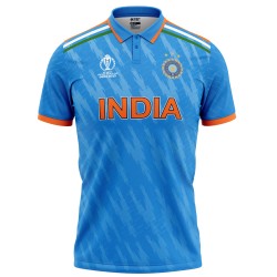 India Blue ODI World Cup 2023 Half Sleeves Cricket Fan Jersey - 100% Dryfit Polyester - With Name Personalisation