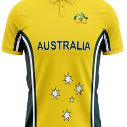 Australia Half Sleeves Cricket Fan Jersey - 100% Dryfit Polyester - With Name Personalization Australia Half Sleeves Cricket Fan Jersey - 100% Dryfit Polyester - With Name Personalization