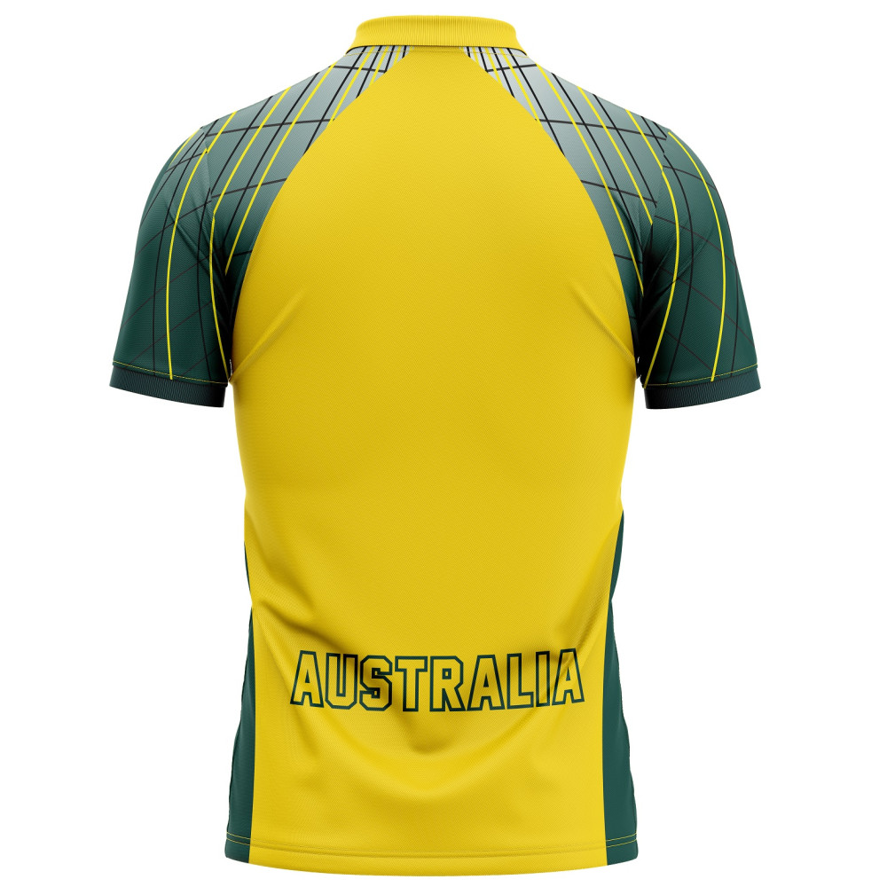 Australia Half Sleeves Cricket Fan Jersey - 100% Dryfit Polyester - With Name Personalization Australia Half Sleeves Cricket Fan Jersey - 100% Dryfit Polyester - With Name Personalization
