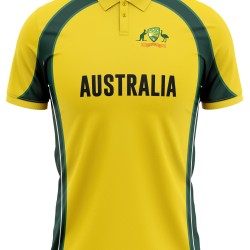 Australia Half Sleeves Cricket Fan Jersey - 100% Dryfit Polyester - With Name Personalization Australia Half Sleeves Cricket Fan Jersey - 100% Dryfit Polyester - With Name Personalization