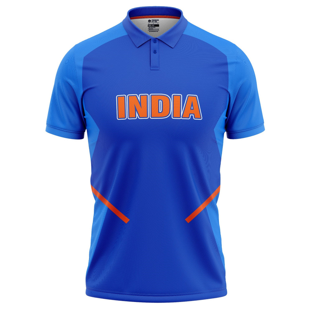 India ICC World Cup 2019 Half Sleeves Cricket Fan Jersey - 100% Dryfit Polyester - With Name Personalization India ICC World Cup 2019 Half Sleeves Cricket Fan Jersey - 100% Dryfit Polyester - With Name Personalization