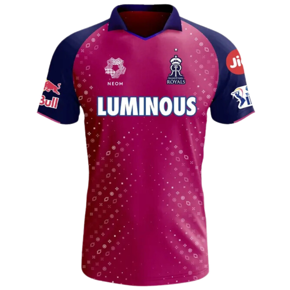 Rajasthan Royals IPL Replica Cricket Jersey 2024 (RR 2024 IPL Jersey with Name Personalization) Rajasthan Royals IPL Replica Cricket Jersey 2024 (RR 2024 IPL Jersey with Name Personalization)