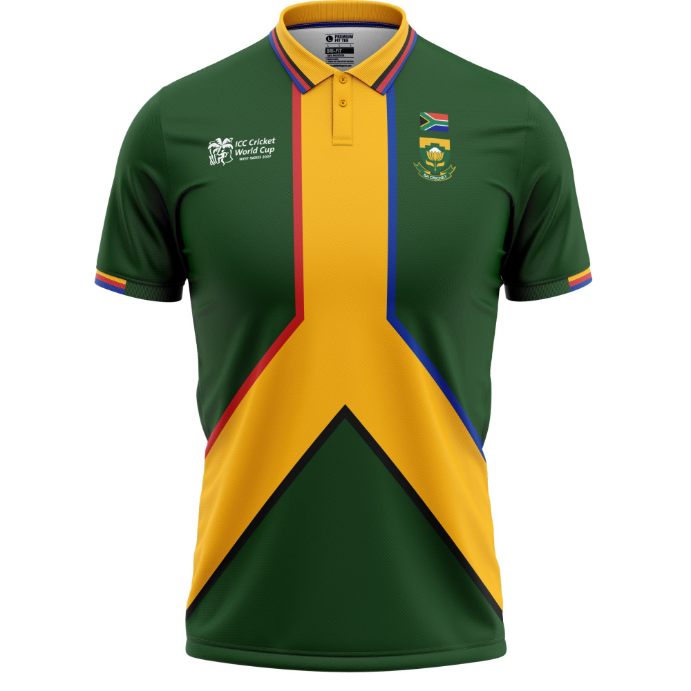 South Africa 1999 ICC World Cup Half Sleeves Cricket Fan Jersey - 100% Dryfit Polyester - With Name Personalisation South Africa 1999 ICC World Cup Half Sleeves Cricket Fan Jersey - 100% Dryfit Polyester - With Name Personalisation