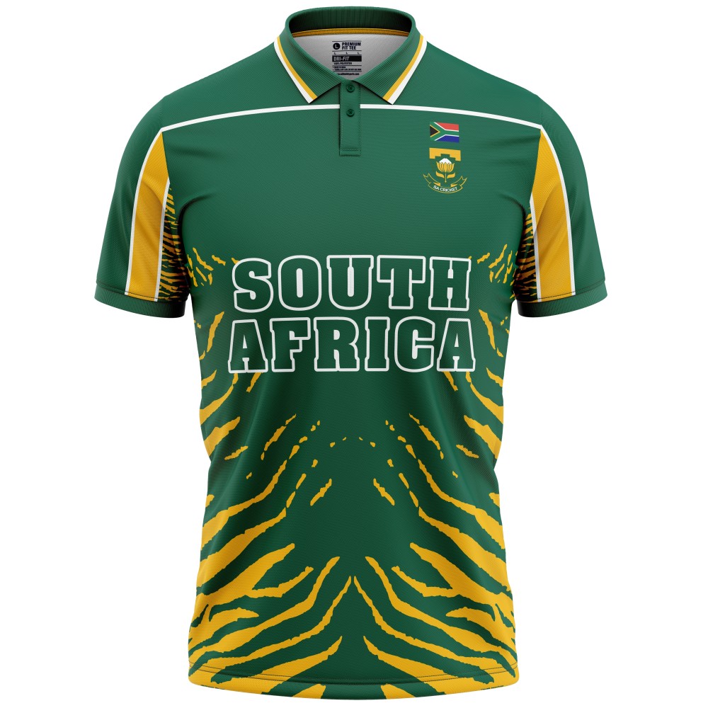 South Africa 2003 ICC World Cup Half Sleeves Cricket Fan Jersey - 100% Dryfit Polyester - With Name Personalisation South Africa 2003 ICC World Cup Half Sleeves Cricket Fan Jersey - 100% Dryfit Polyester - With Name Personalisation
