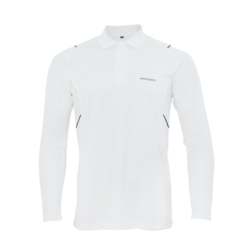 Whitedot Omega Quick Dry Full Sleeves Polo T-Shirt - White Whitedot Omega Quick Dry Full Sleeves Polo T-Shirt - White