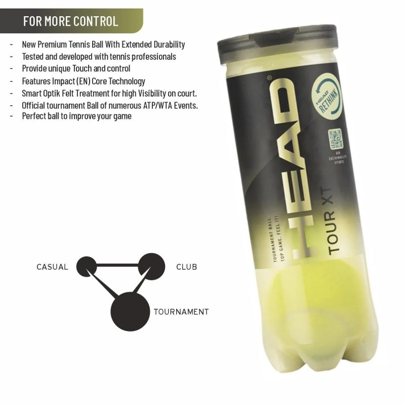 HEAD Tour XT Tennis Ball Can (3 Balls) HEAD Tour XT Tennis Ball Can (3 Balls)