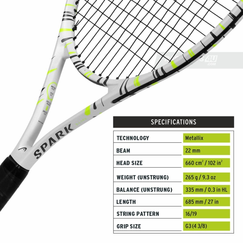 HEAD MX Spark Elite Tennis Racquet (Strung, White) HEAD MX Spark Elite Tennis Racquet (Strung, White)