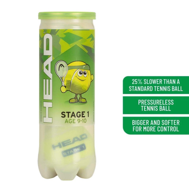 HEAD Stage 1 Tennis Ball Can (Green, 3 Balls)