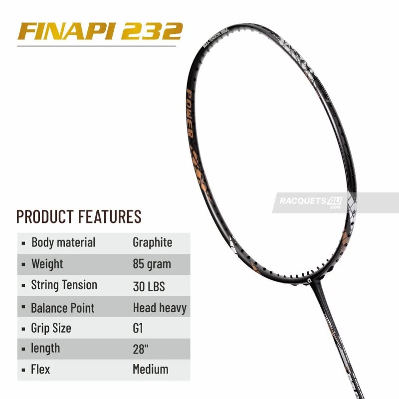 APACS Finapi 232 Badminton Racquet (Unstrung, Dark Grey)