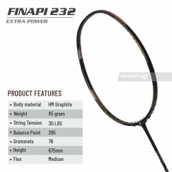APACS Finapi 232 Xtra Power Badminton Racquet (Unstrung, Black) APACS Finapi 232 Xtra Power Badminton Racquet (Unstrung, Black)