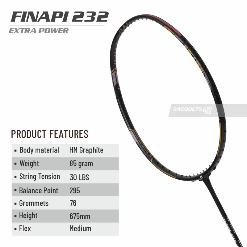 APACS Finapi 232 Xtra Power Badminton Racquet (Unstrung, Black)