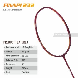 APACS Finapi 232 Xtra Power Badminton Racquet (Unstrung, Red) APACS Finapi 232 Xtra Power Badminton Racquet (Unstrung, Red)