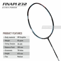 APACS Finapi 232 Xtra Power Badminton Racquet (Unstrung, Blue) APACS Finapi 232 Xtra Power Badminton Racquet (Unstrung, Blue)