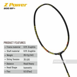 APACS Z Power 800 RP+ Badminton Racquet (Unstrung, Black) APACS Z Power 800 RP+ Badminton Racquet (Unstrung, Black)