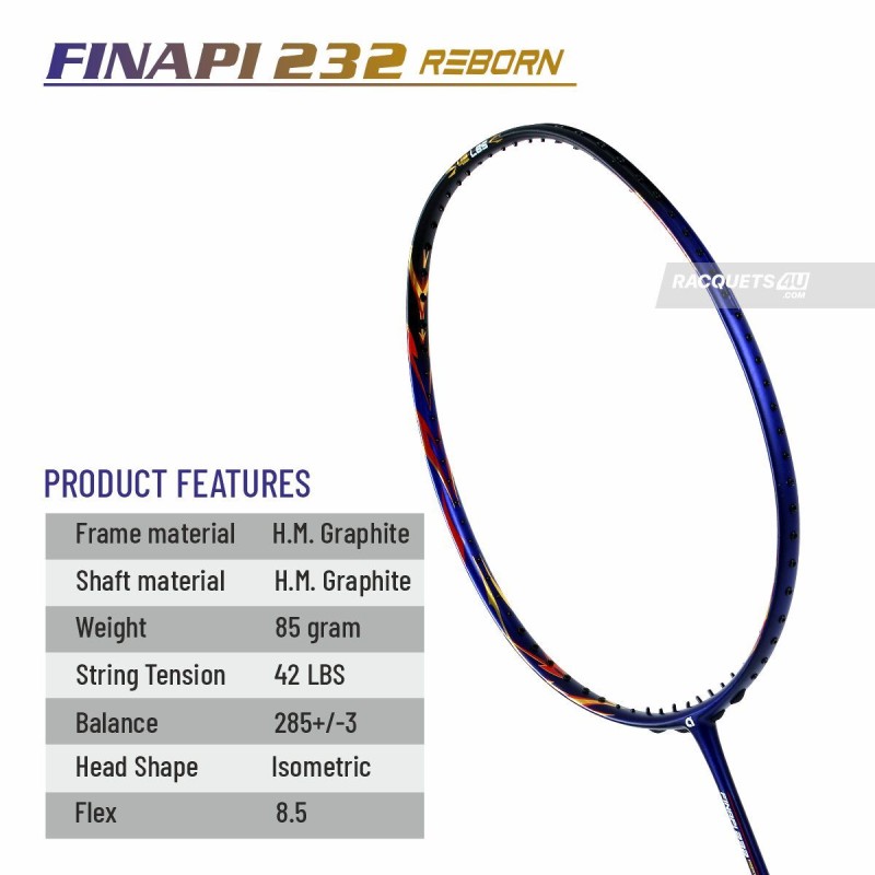 APACS Finapi 232 Reborn Badminton Racquet (Unstrung, Blue) APACS Finapi 232 Reborn Badminton Racquet (Unstrung, Blue)