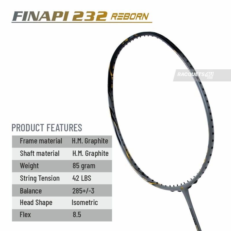 APACS Finapi 232 Reborn Badminton Racquet (Unstrung, Grey) APACS Finapi 232 Reborn Badminton Racquet (Unstrung, Grey)