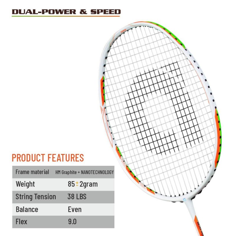 APACS Dual Power & Speed Badminton Racquet (Unstrung, White) APACS Dual Power & Speed Badminton Racquet (Unstrung, White)