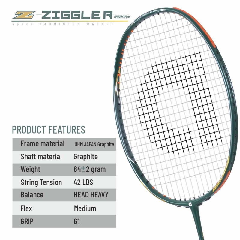 Apacs Z-Ziggler Reborn Badminton Racquet (Unstrung, Green Matte) Apacs Z-Ziggler Reborn Badminton Racquet (Unstrung, Green Matte)