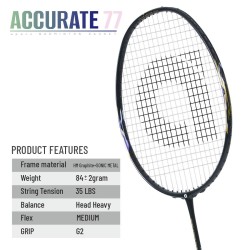 APACS Accurate 77 Badminton Racquet (Unstrung, Black Glossy) APACS Accurate 77 Badminton Racquet (Unstrung, Black Glossy)
