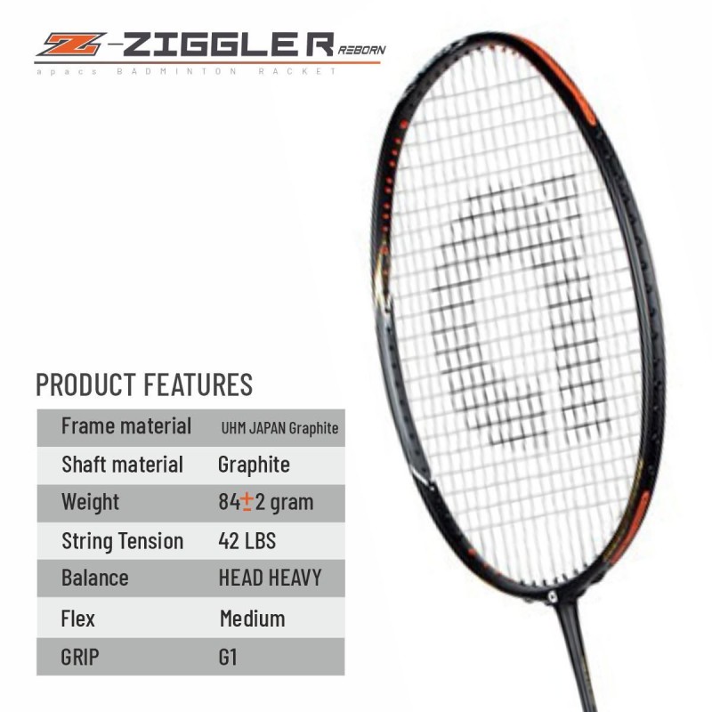 Apacs Z-Ziggler Reborn Badminton Racquet (Unstrung, Black Matte)
