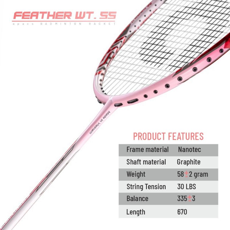 Apacs Feather Weight 55 Badminton Racquet (Unstrung, White/Pink) Apacs Feather Weight 55 Badminton Racquet (Unstrung, White/Pink)
