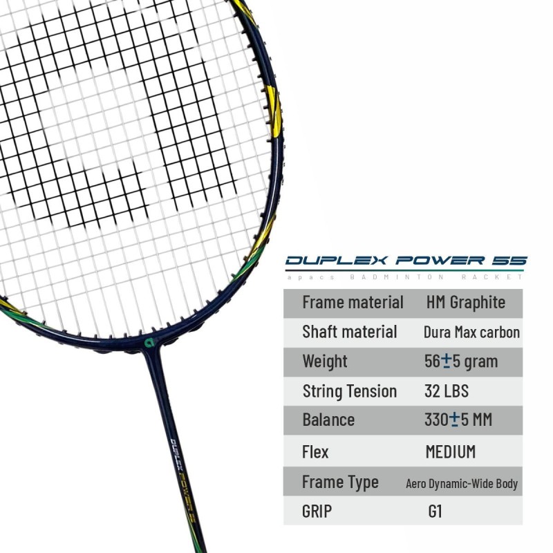 APACS Duplex Power 55 Badminton Racquet (Unstrung, Blue Glossy) APACS Duplex Power 55 Badminton Racquet (Unstrung, Blue Glossy)