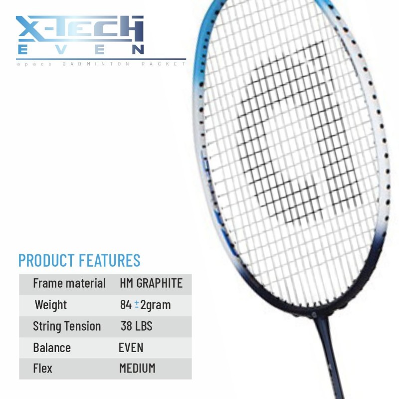 APACS X-Tech Even Badminton Racquet (Unstrung, Blue) APACS X-Tech Even Badminton Racquet (Unstrung, Blue)
