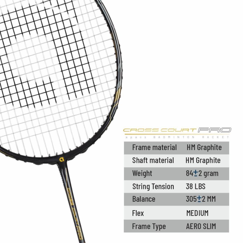 APACS Cross Court Pro Badminton Racquet (Unstrung, Black) APACS Cross Court Pro Badminton Racquet (Unstrung, Black)
