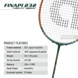 APACS Finapi 232 Next Gen Badminton Racquet (Unstrung, Green) APACS Finapi 232 Next Gen Badminton Racquet (Unstrung, Green)